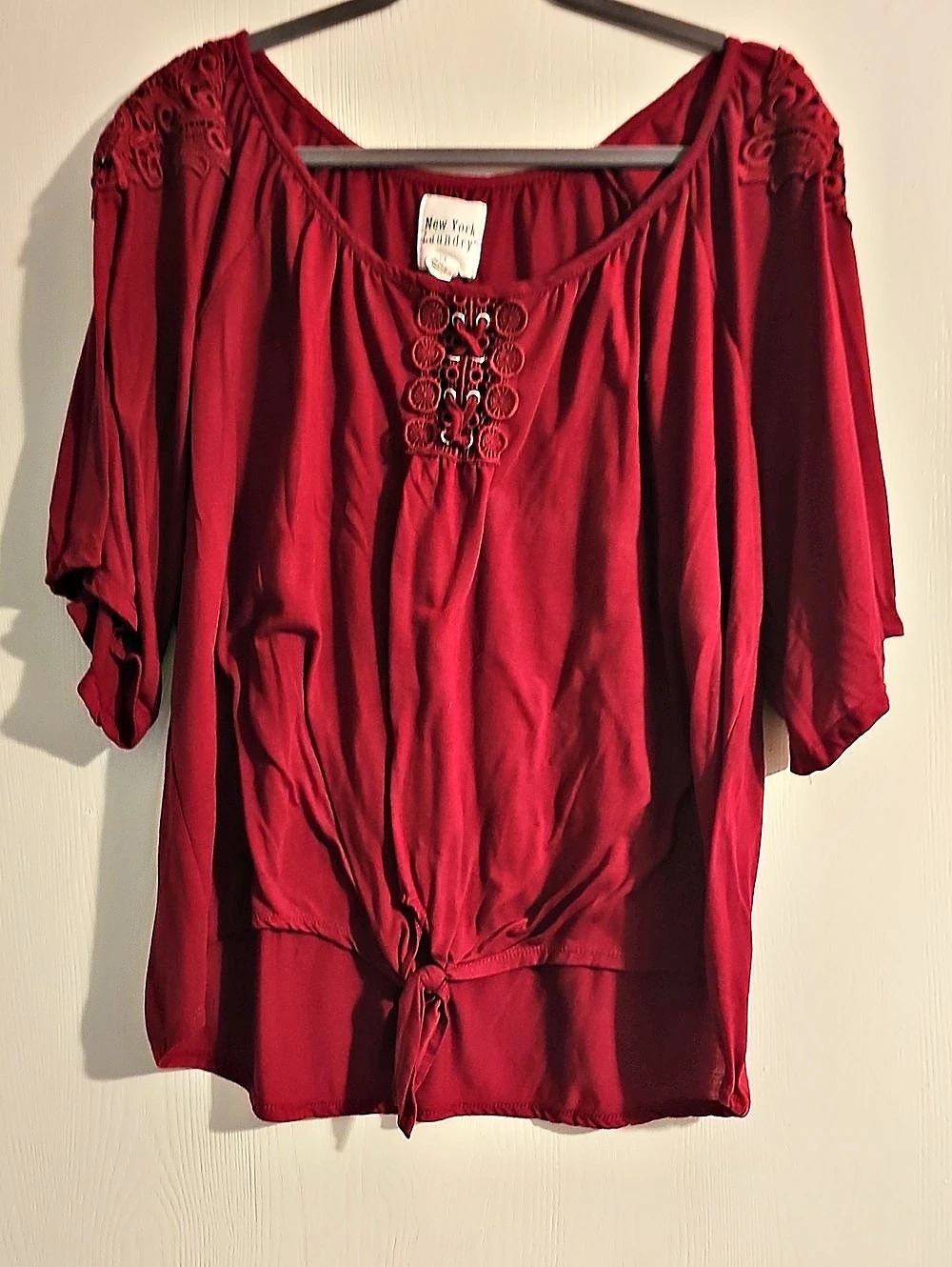 New York Laundry Women's Red Peasant Blouse 2X